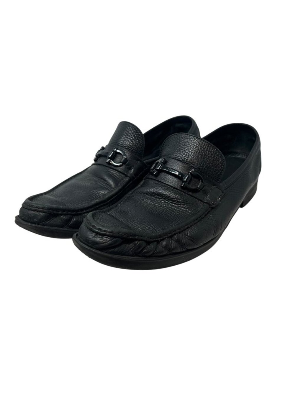 Salvatore Ferragamo Mens 13 Gancini Bit Loafers Black Leather Driving Shoes Flaw